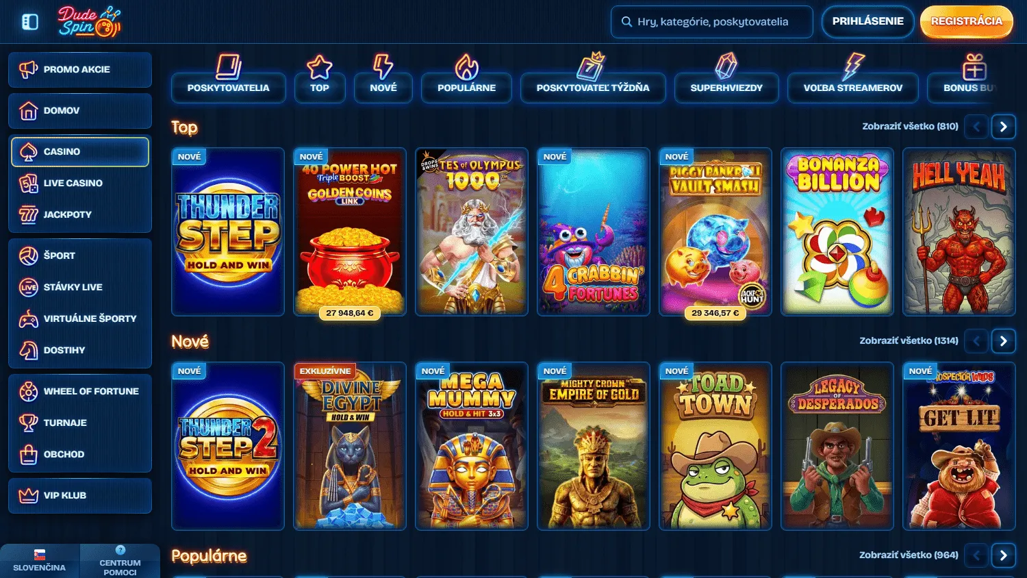 Dudespin Casino games screen on desktop